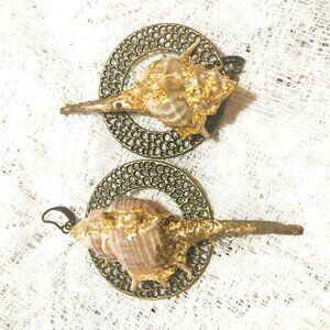 Handmade Seashell Earrings with Gold Leaf, Artist Design